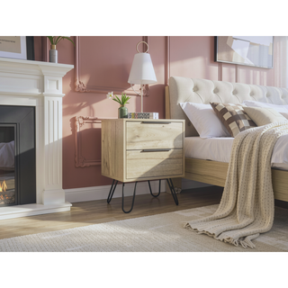 Sunvega Nightstand with Two Drawers and Four Steel Hairpin Legs