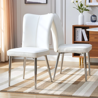 Sunvega Modern Black PU Chairs with Ergonomic Backrest and Metal Legs for Living Room