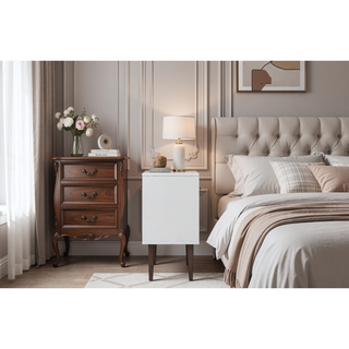 Sunvega Modern White and Brown Nightstand with 2 Drawers for Bedroom