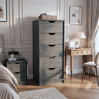 Sunvega White 5 Drawer Tall Dresser with Pull Out System Compact Size