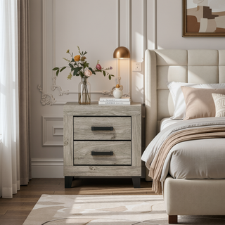 Sunvega Farmhouse Style Light Gray Finish Wooden Nightstand with Storage Drawers