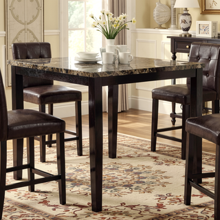Sunvega Modern Dark Brown Faux Marble Top Birch MDF Small Square Dining Table