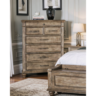 Sunvega Transitional Aged Oak Solid Wood 7-Drawer Chest with Bun Feet