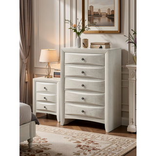 Sunvega Contemporary Neutral White Finish Curved Drawer Fronts Nightstand
