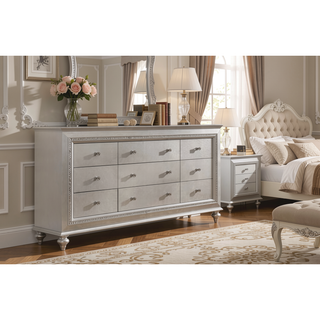 Sunvega Champagne Finish Nightstand with Crystal Accents and Felt-Lined Drawers