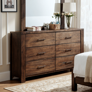 Sunvega Elegant Oak Nightstand with Two Spacious Drawers and Antique Brass Handles