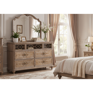 Sunvega Rustic Oak Veneer Nightstand with USB-A and USB-C Charging Station