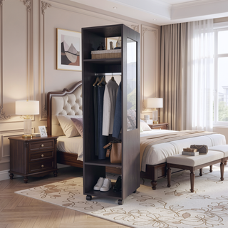Sunvega 63 Inch Tall Wardrobe with Mirror Three Shelves and Hanging Rod