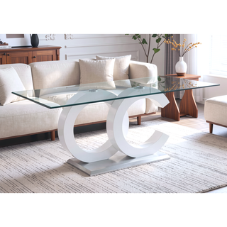 Sunvega Modern White Dining Table with OC-Shaped Base and Tempered Glass Top