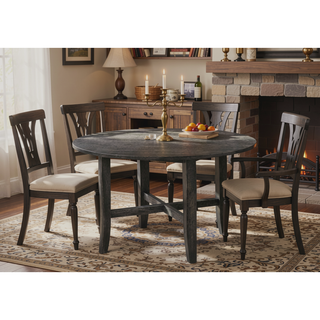 Sunvega Rustic Gray Finish Round Dining Table with Wooden Tapered Legs