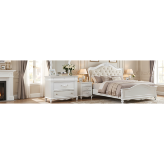 Sunvega Estrella White Finish Pine Wood Nightstand with 3 Drawers