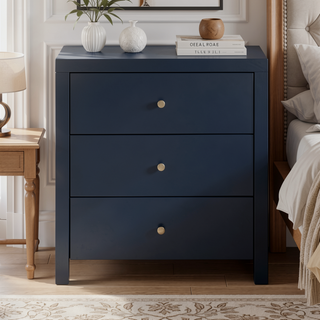 Sunvega Modern Midnight Blue 3-Drawer Nightstand with Brushed Gold Knobs
