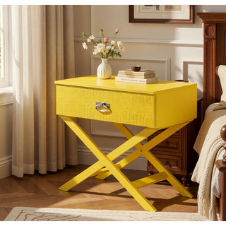 Sunvega Croc Textured Pink Nightstand with Spacious Drawer for Modern Spaces