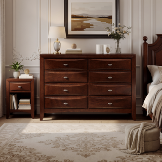 Sunvega Lucille Black Nightstand with Spacious Drawers and Chambered Fronts