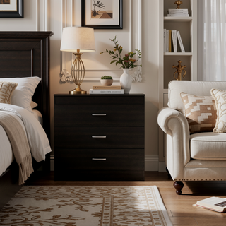 Sunvega Wengue Wood Three Drawers Dresser Easy To Assemble Pressed Wood