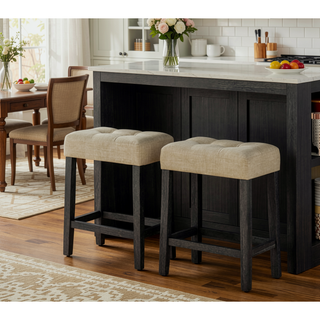 Sunvega Two-Tone Transitional Dining Set with Travertine Table Top and Tufted Seats