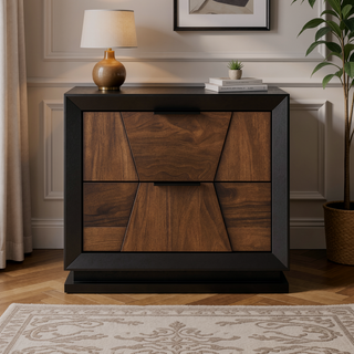 Sunvega Walnut Wood Nightstand with 2 Spacious Felt-Lined Storage Drawers