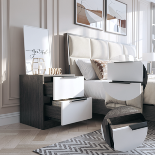 Sunvega Light Gray Nightstand with Two Drawers and Metal Handles for Bedroom
