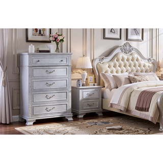 Sunvega Contemporary 5-Drawers Chest with Gray Finish and Crystal Knobs