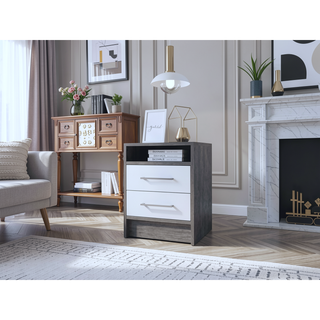 Sunvega Modern Nightstand with Two Spacious Drawers and Metal Handles for Bedroom