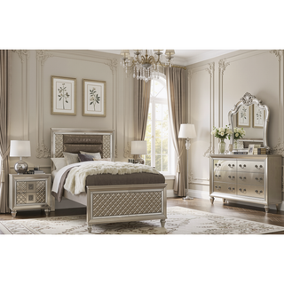 Sunvega Glamorous Champagne Finish Nightstand with 2 Dovetail Drawers and Beveled Mirror Trim
