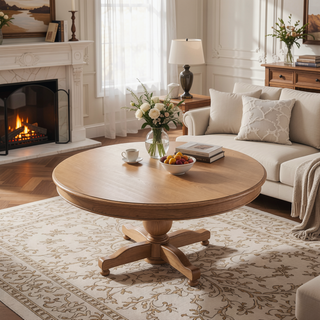 Sunvega 48 Inch Round Dining Table with Vintage Farmhouse Pedestal Base