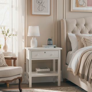 Sunvega Antique White Distressed Finish Nightstand with Faux Keyhole Accent