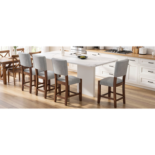 Sunvega 47.5 Inch Faux Marble Top Bar Dining Table with Walnut Legs for Kitchen