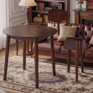 Sunvega Mid-Century Modern Walnut Round Dining Table with White Pedestal Base for 4