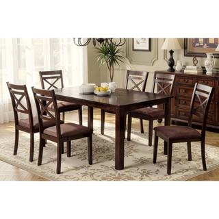 Sunvega Transitional Espresso Finish 7pc Dining Table Set with Cross Back Chairs
