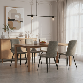 Sunvega Modern Upholstered Dining Chairs Set of 4 with Linen Cushion and Black Metal Legs