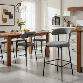 Sunvega 26 inch Counter Height Bar Stool with Soft Teddy Fabric and Black Powder Coating Base