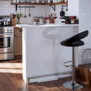 Sunvega White High Gloss 6-Shelf Wooden Bar Table with Metal Footrest