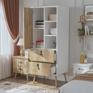 Sunvega Modern Tall Dresser with Two Drawers and Ample Door Storage