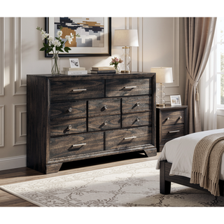 Sunvega Contemporary Dark Wood Finish Nightstand with Two Drawers and Metal Knobs