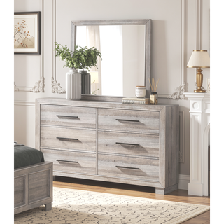 Sunvega Modern Gray Finish Two-Drawer Nightstand with Antique Brass Pulls