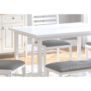 Sunvega Contemporary 5-Piece Dining Set with White Laminate Table and Grey Fabric Chairs