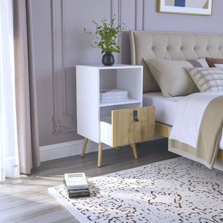 Sunvega Modern Tall Nightstand with Open Storage and Convenient Drawer