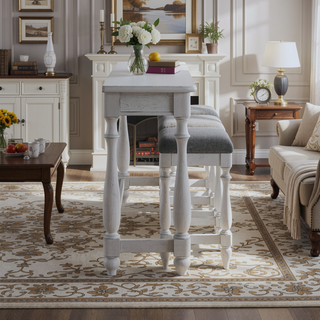 Sunvega Coastal Style Oyster Shell Gray Sofa Table With Three Stools