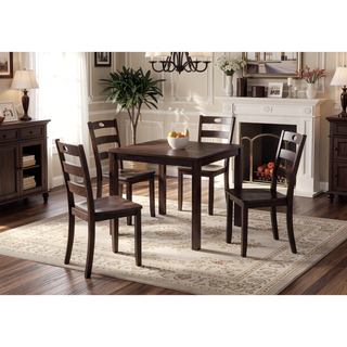 Sunvega Transitional Walnut Finish Dining Table Set with Four Slat Back Chairs