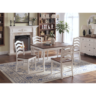Sunvega Contemporary White and Oak Square Dining Table with 4 Ladder Back Chairs