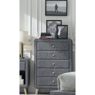 Sunvega Valdemar Brown Fabric and Weathered Gray Finish Queen Size Bed