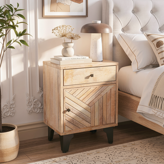 Sunvega Modern Solid Wood Nightstand with Smooth Gliding Drawers for Bedroom