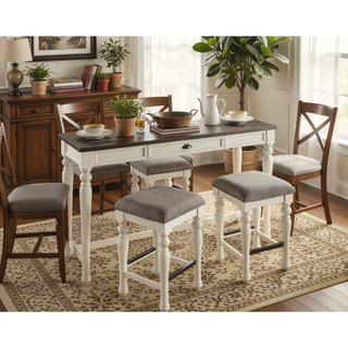 Sunvega 4 Piece Bar Set with Sofa Bar and 3 Counter Stools in Two-Tone Ivory Mocha