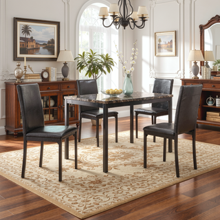 Sunvega Brown Faux Marble Table Top with Black Metal Frame Dining Table