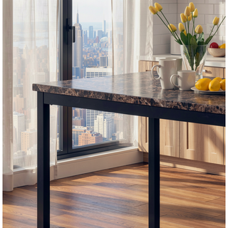 Sunvega Casual Black Metal Dining Table with Laminated Faux Marble Top