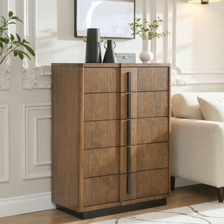Sunvega Ash Brown Wooden Chest of Drawers with Five Roomy Storage Drawers
