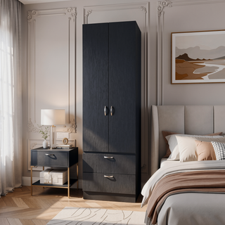 Sunvega Tall Mayer Wardrobe with Two Doors and Two Drawers in Melamine