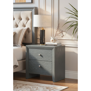 Sunvega Contemporary Gray Gun Metal Finish Two Drawer Nightstand with Round Handle Pull
