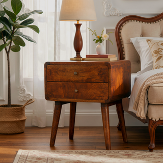 Sunvega Solid Mango Wood Nightstand with Two Drawers in Chestnut Brown